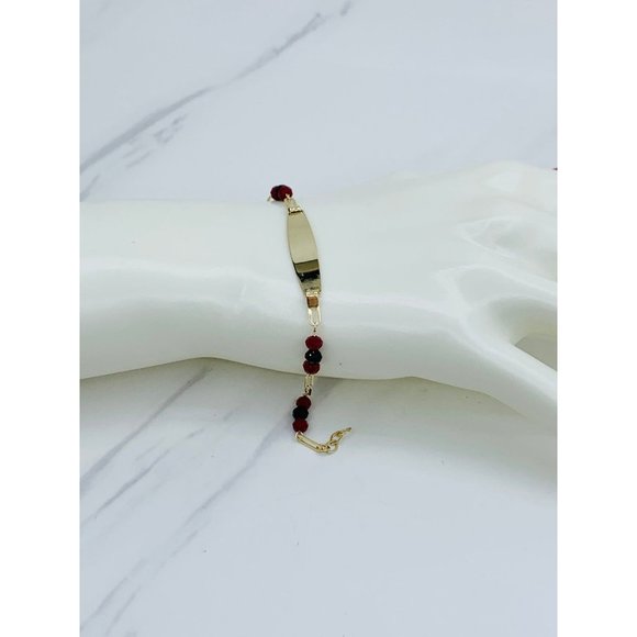 ❤️ Real 14k Gold Baby ID Bracelet red and black Beads - Picture 4 of 5